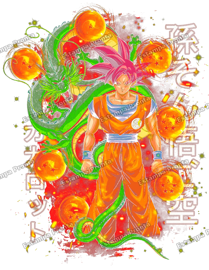 Arte Goku Super Saiyajin God com Shenlong para estampar